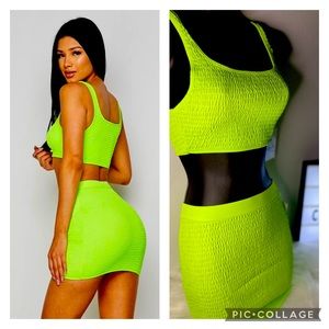 Neon Lime Crop-Top Mini Skirt Set